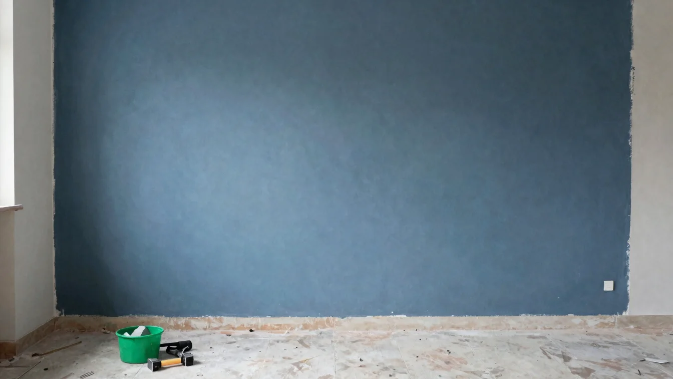 Détail de chantier de rénovation dans un appartement, plâtre et o