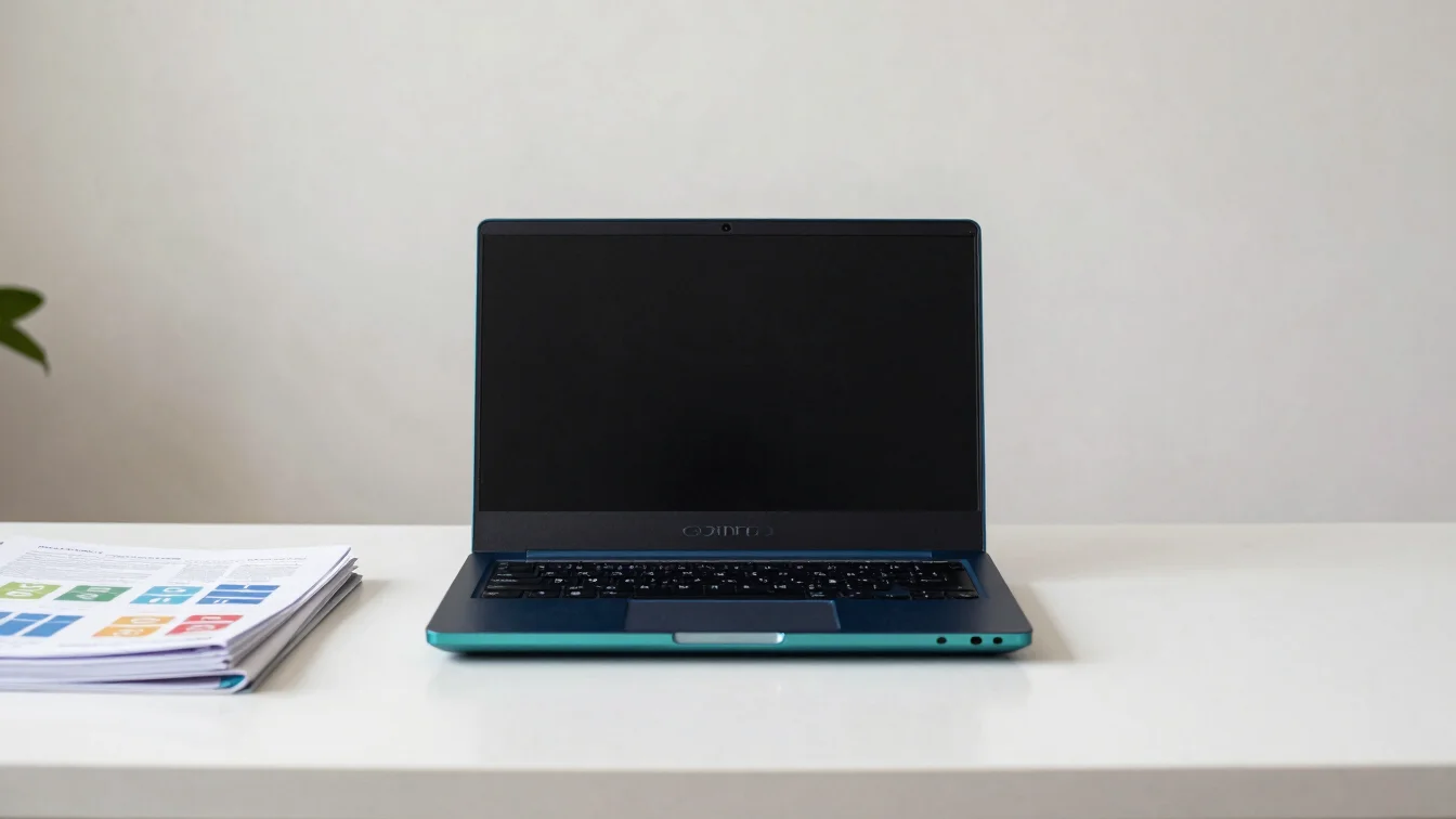 Ordinateur portable et documents financiers annotés sur un bureau